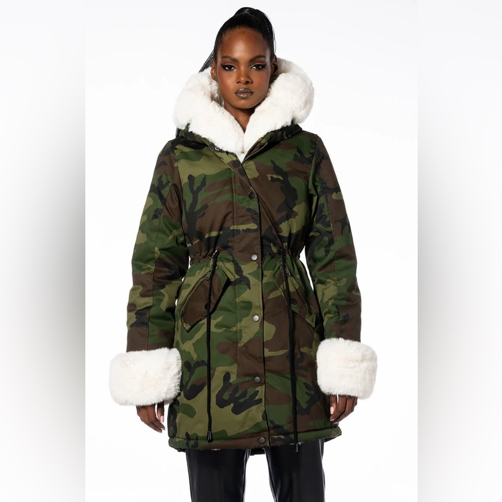 Azalea Wang Camouflage Parka with Faux Fur Trim - Picture 6 of 8